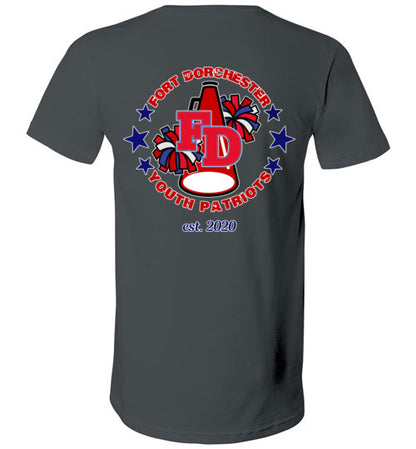 YOUTH PATRIOTS CHEER TWO SIDED V NECK TEE