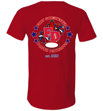 YOUTH PATRIOTS CHEER TWO SIDED V NECK TEE