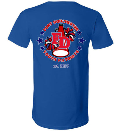 YOUTH PATRIOTS CHEER TWO SIDED V NECK TEE