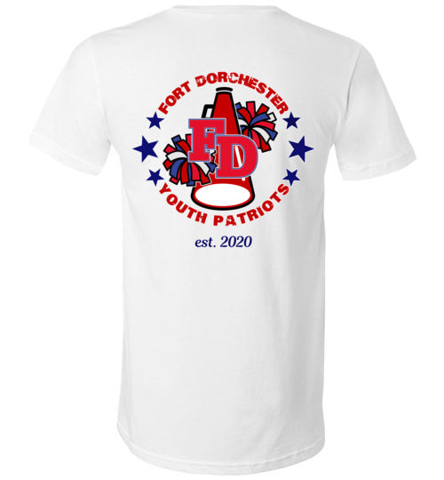 YOUTH PATRIOTS CHEER TWO SIDED V NECK TEE